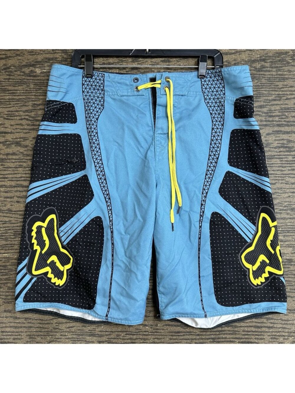 Y2K FOX Racing Board Surf Moto Rider Shorts Men's Size 36 Blue & Yellow